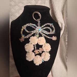 Floral Beaded Keychain with Crystal Accents